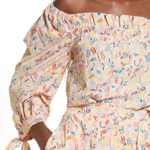 Nordstrom By Cristina Martinez Poet Print Textured Top Cottage Core Boho Modern - Picture 4 of 12